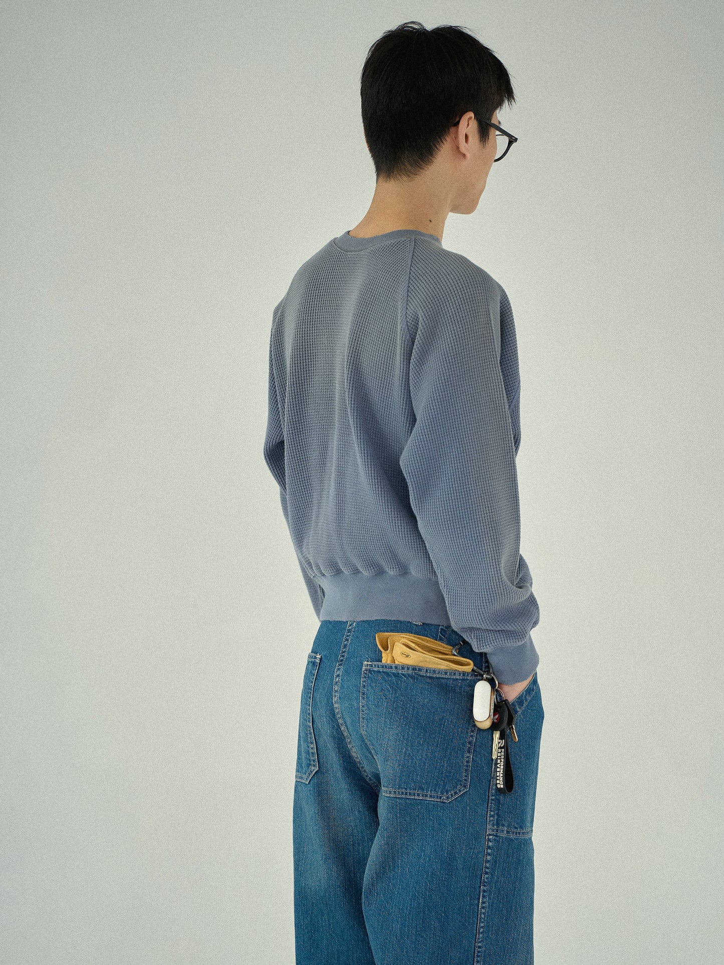 WAFFLE CREWNECK SWEATSHIRTS [ Blue ]