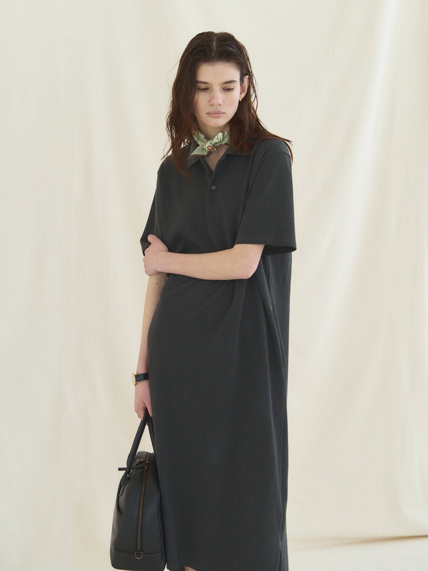 (-30%) COURT PIQUE COTTON DRESS [ Charcoal Grey ]