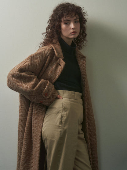 CHABROL COAT [ Brown & Oat Herringbone ]