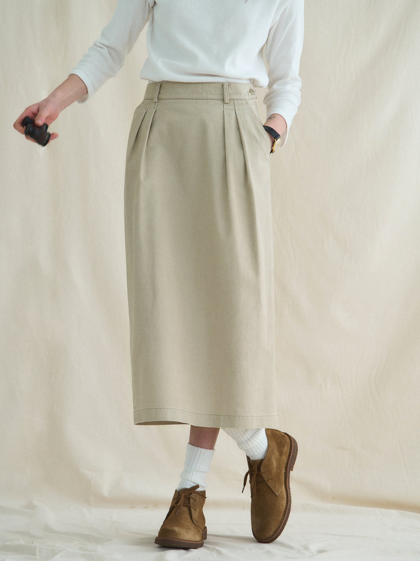 (-30%) OLD WASHED COTTON SKIRT [ Ecru Beige ]