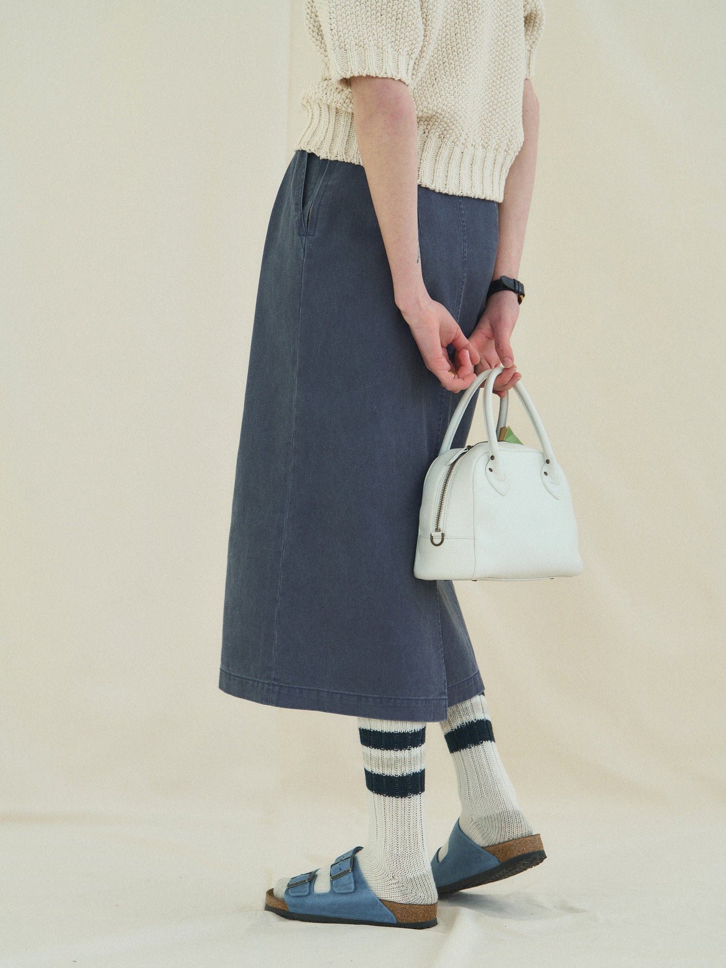 (-30%) OLD WASHED COTTON SKIRT [ Stone Blue ]