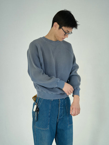 WAFFLE CREWNECK SWEATSHIRTS [ Blue ]