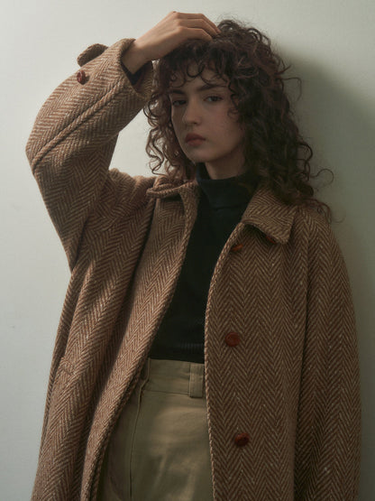 CHABROL COAT [ Brown & Oat Herringbone ]