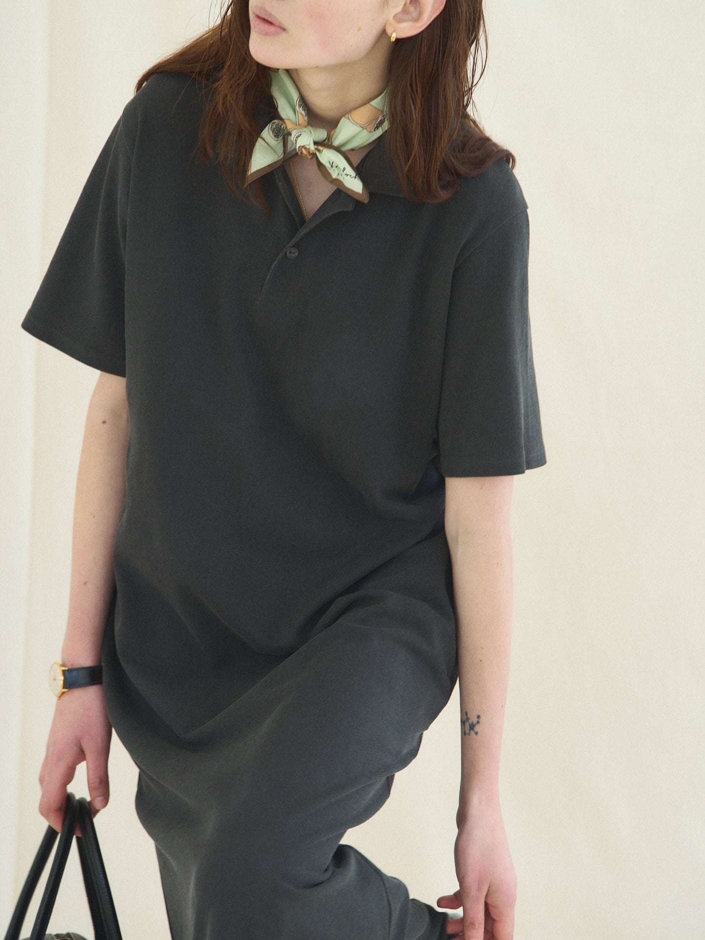 (-30%) COURT PIQUE COTTON DRESS [ Charcoal Grey ]