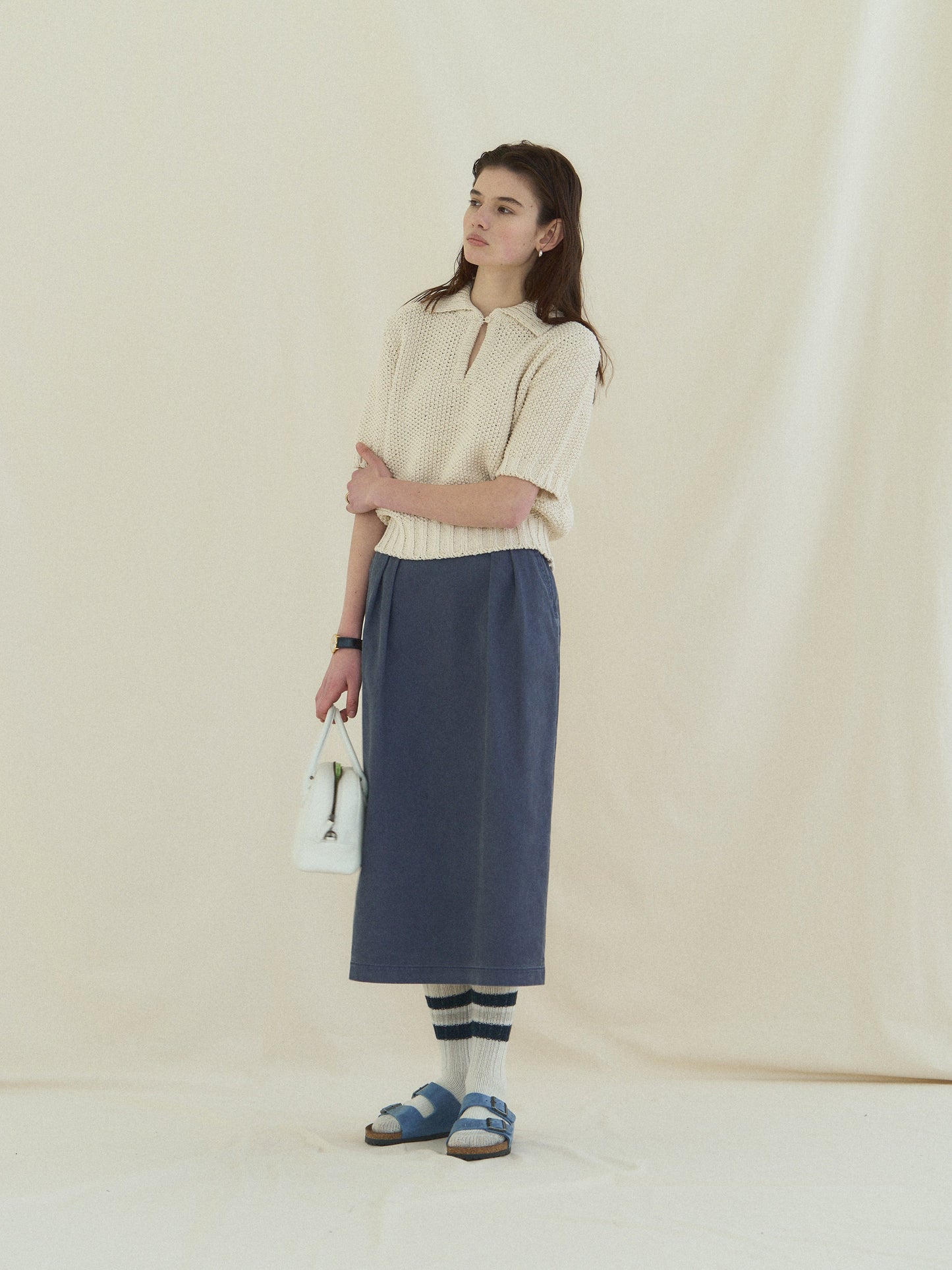 (-30%) OLD WASHED COTTON SKIRT [ Stone Blue ]