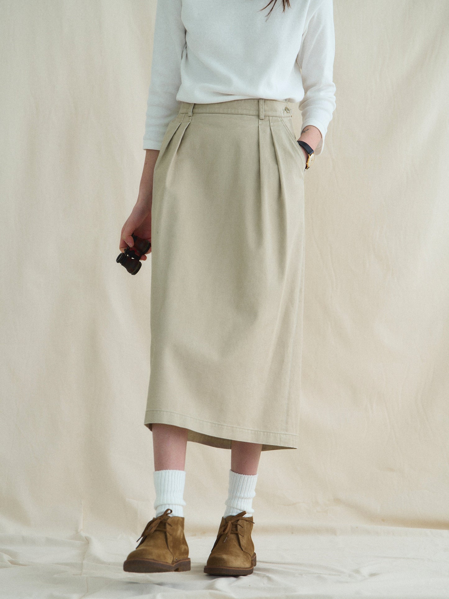 (-30%) OLD WASHED COTTON SKIRT [ Ecru Beige ]