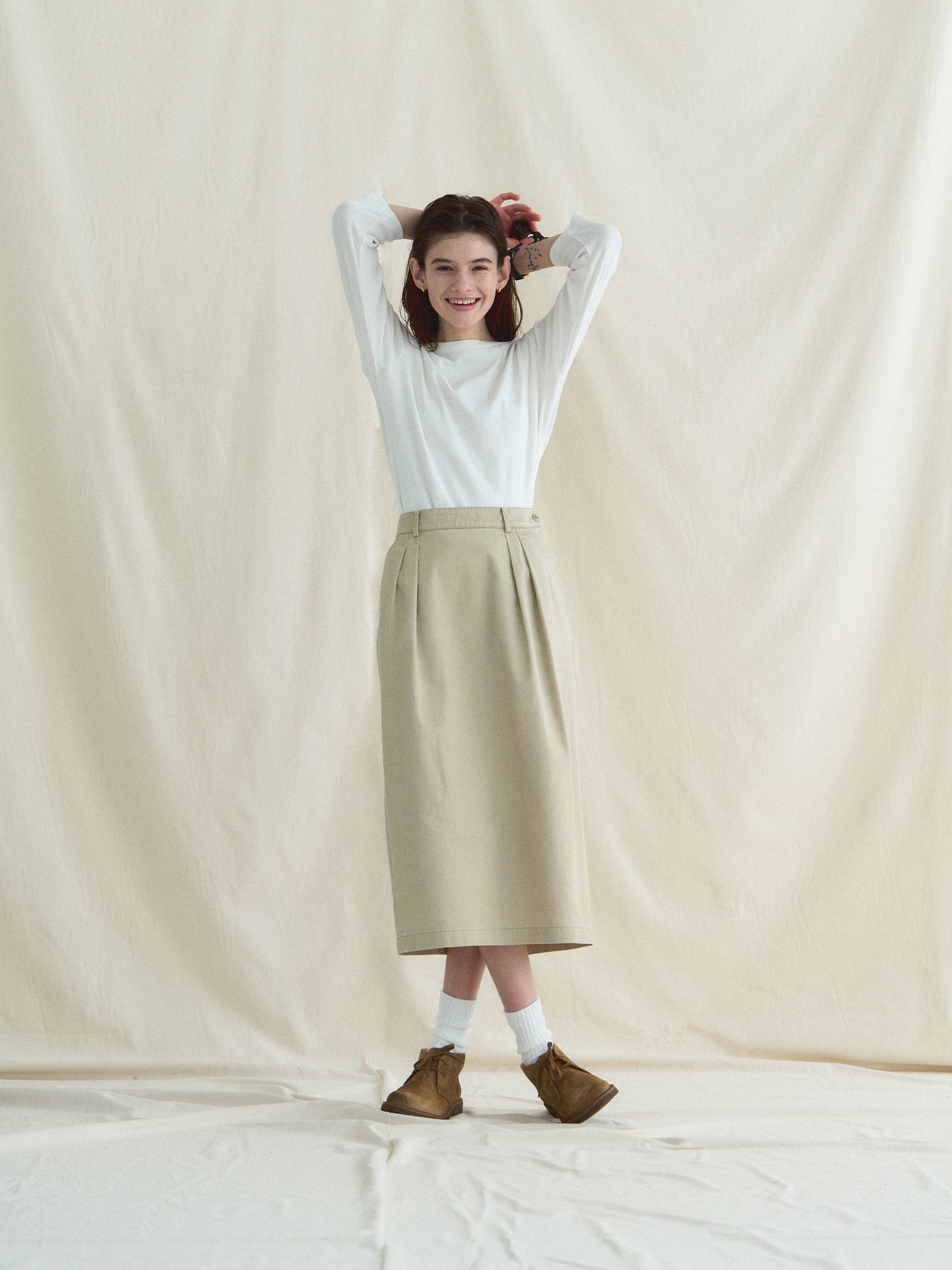 (-30%) OLD WASHED COTTON SKIRT [ Ecru Beige ]