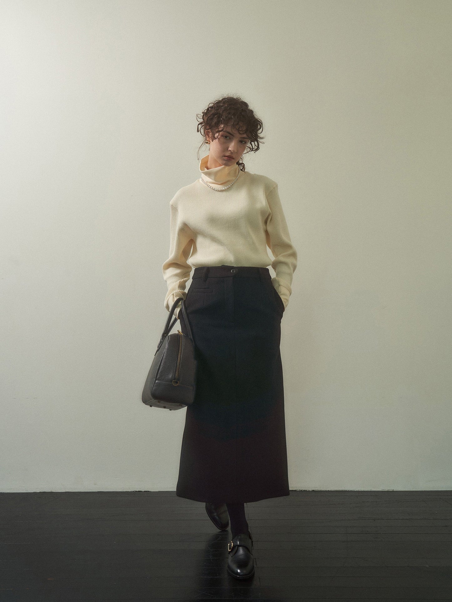 (-20%) EVENING WOOL SKIRT [ Black ]