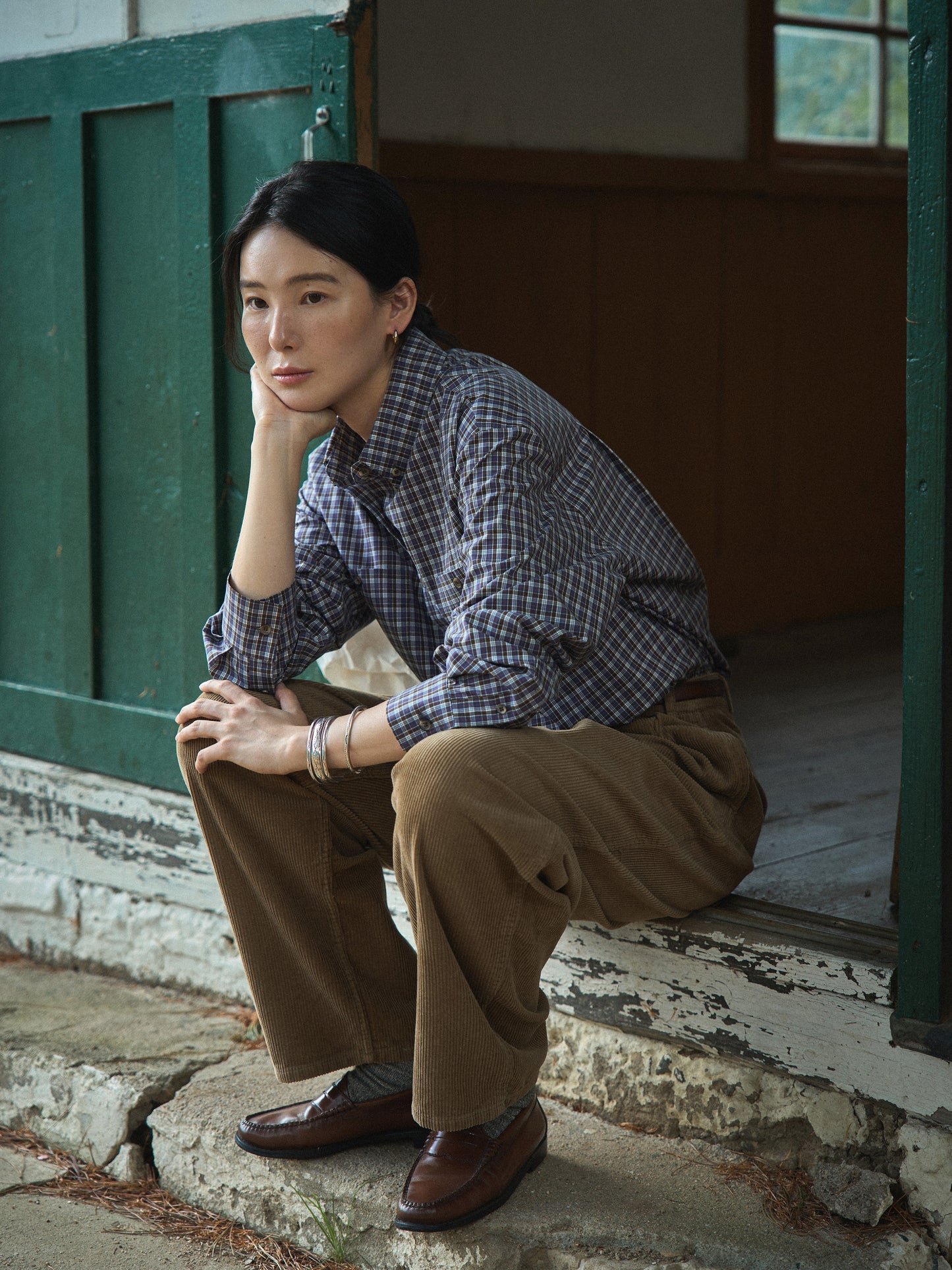 2 POCKET BUTTON DOWN SHIRT [ Violet Tartan ]