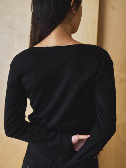 SMOOTH SCOOP NECK TOP [ Black ]