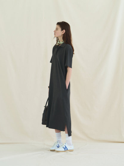 (-30%) COURT PIQUE COTTON DRESS [ Charcoal Grey ]
