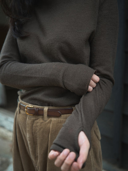 RUSTLE WOOL TURTLE TOP [ Taupe Brown ]