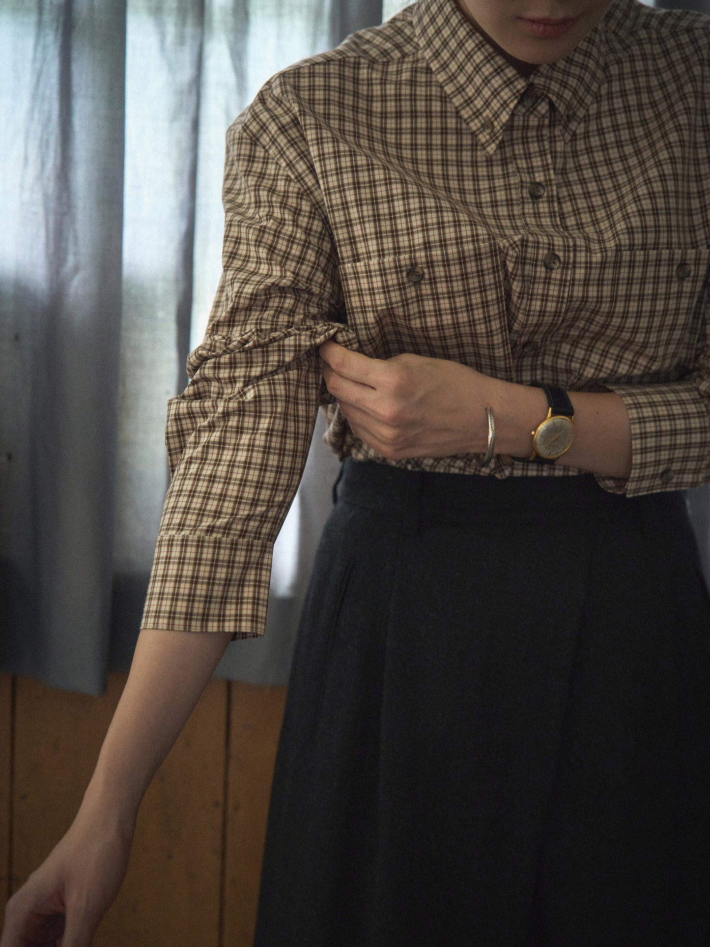 2 POCKET BUTTON DOWN SHIRT [ Beige Tartan ]