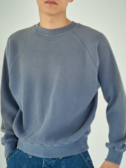 WAFFLE CREWNECK SWEATSHIRTS [ Blue ]