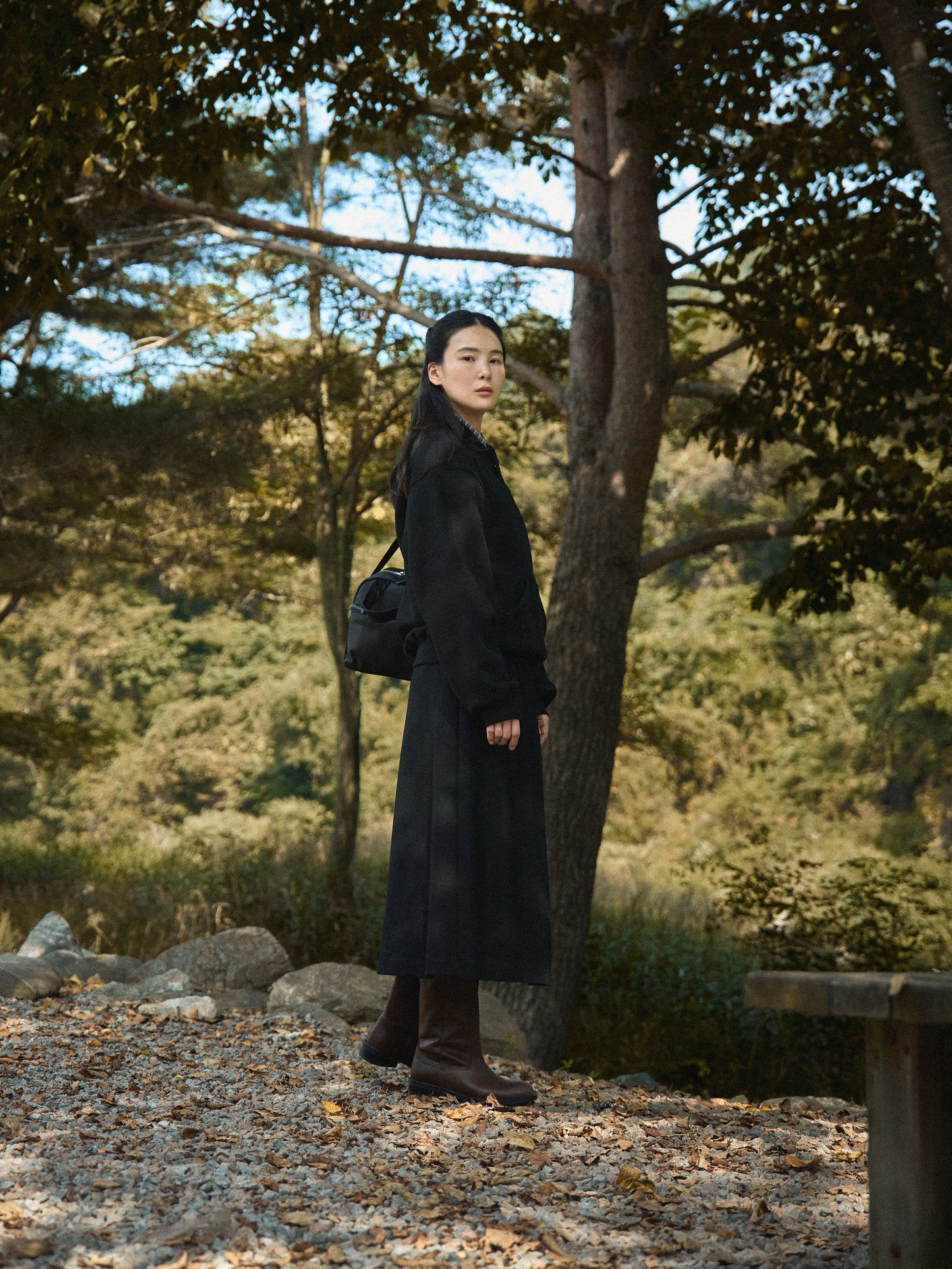 SIDE BUTTON WOOL CRAPE SKIRT [ Classic Black ]