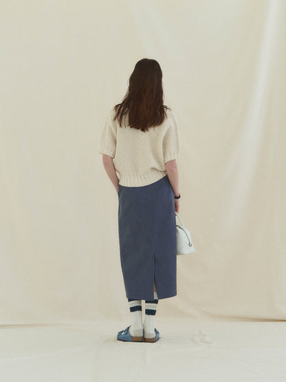 (-30%) OLD WASHED COTTON SKIRT [ Stone Blue ]