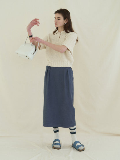 (-30%) OLD WASHED COTTON SKIRT [ Stone Blue ]