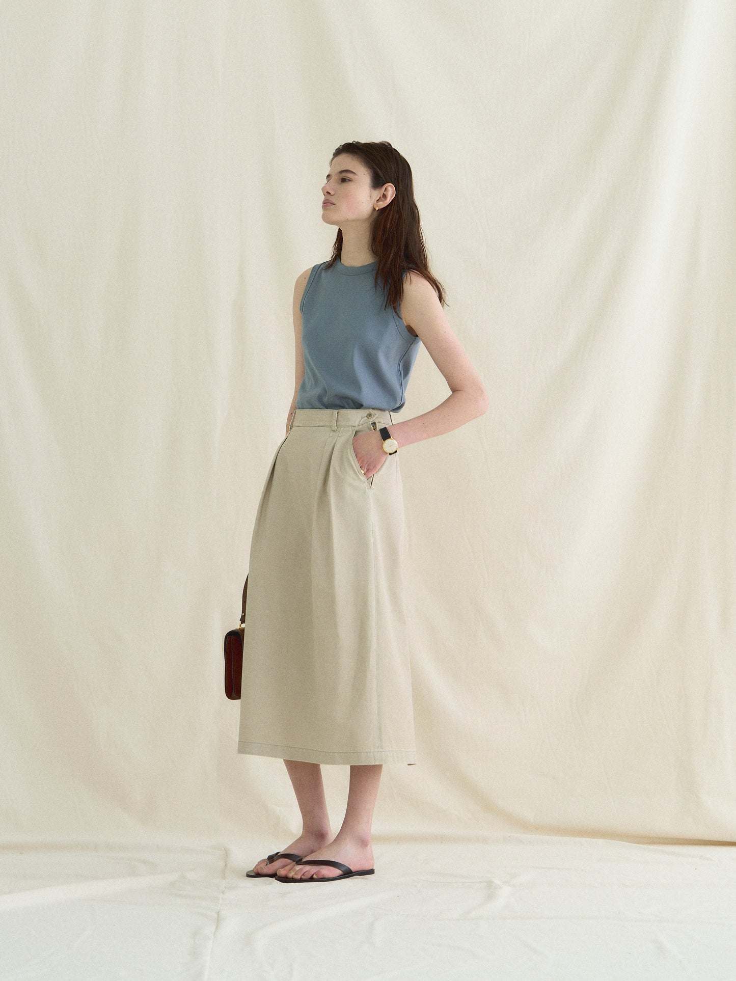 (-30%) OLD WASHED COTTON SKIRT [ Ecru Beige ]
