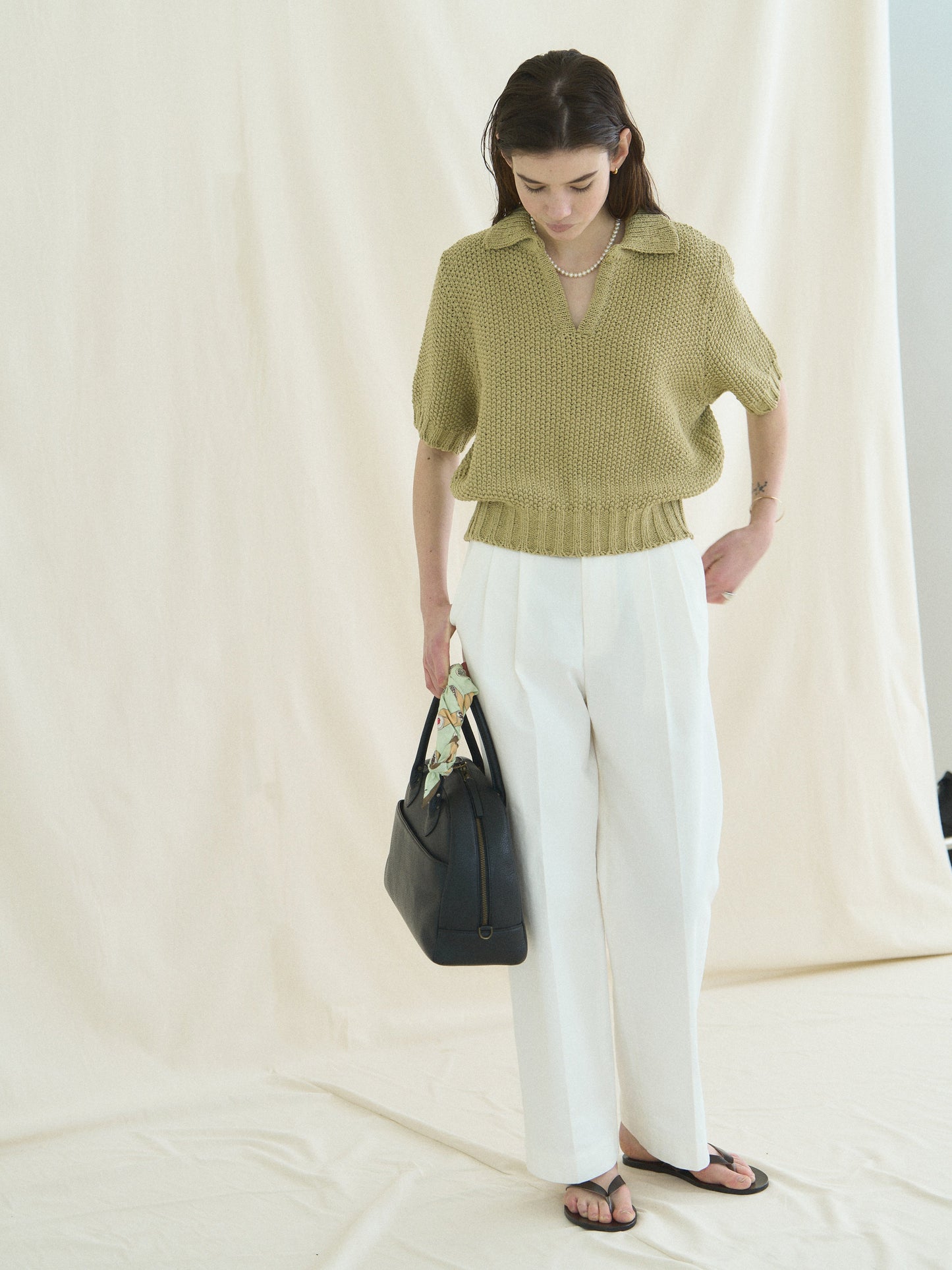 LOW GAUGE SKIPPER SWEATER [ Basil Green ]