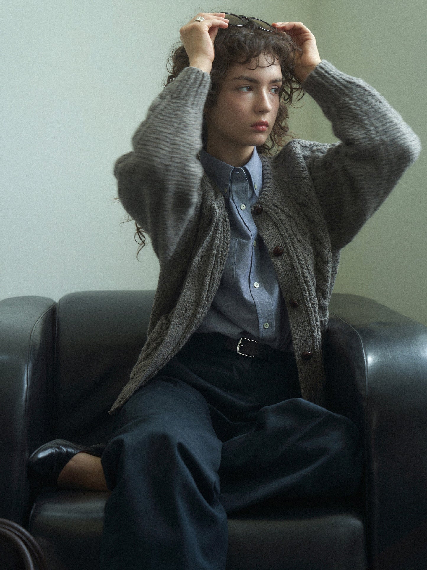 (-20%) CREAM TEA CABLE CARDIGAN [ Ash ]