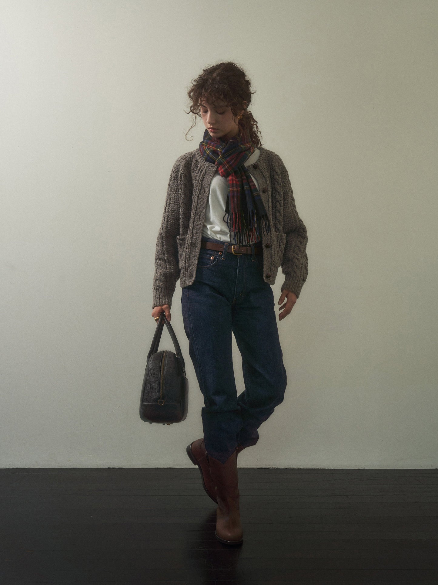 (-20%) CREAM TEA CABLE CARDIGAN [ Ash ]