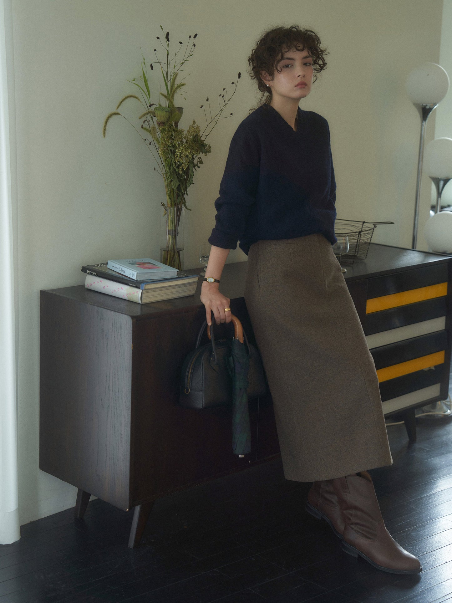 (-20%) EVENING WOOL SKIRT [ Mocha Melange ]