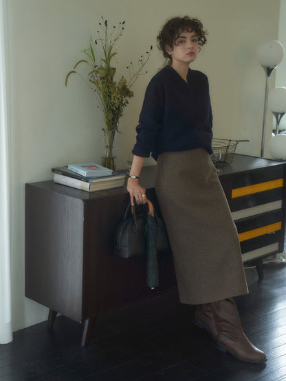 (-20%) EVENING WOOL SKIRT [ Mocha Melange ]