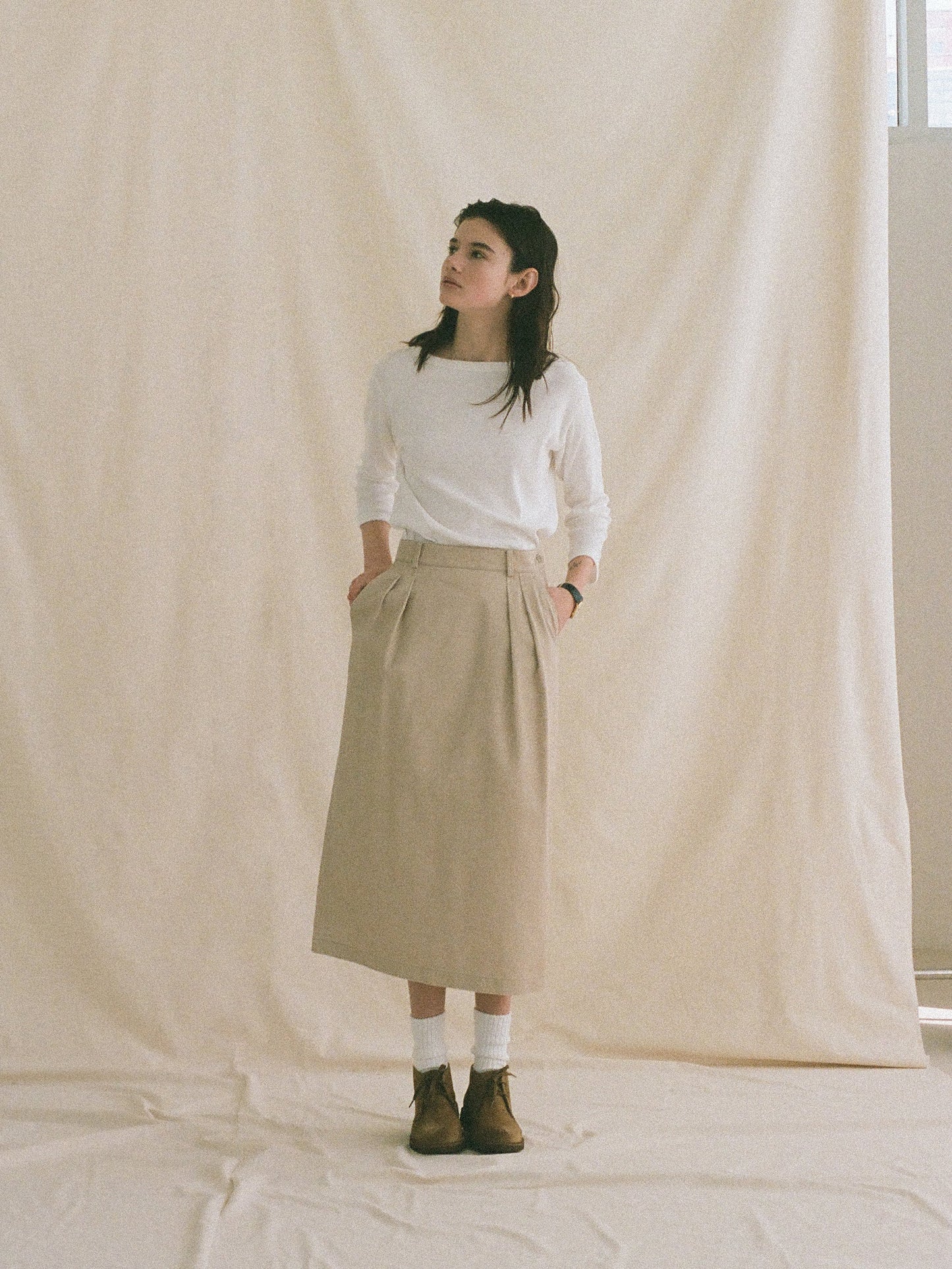 (-30%) OLD WASHED COTTON SKIRT [ Ecru Beige ]