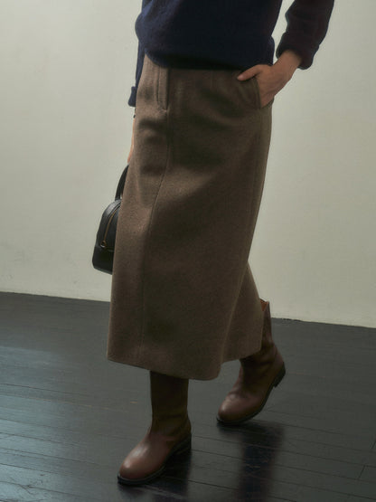 (-20%) EVENING WOOL SKIRT [ Mocha Melange ]