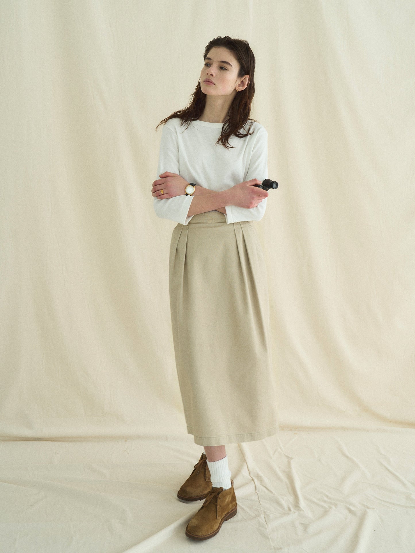 (-30%) OLD WASHED COTTON SKIRT [ Ecru Beige ]