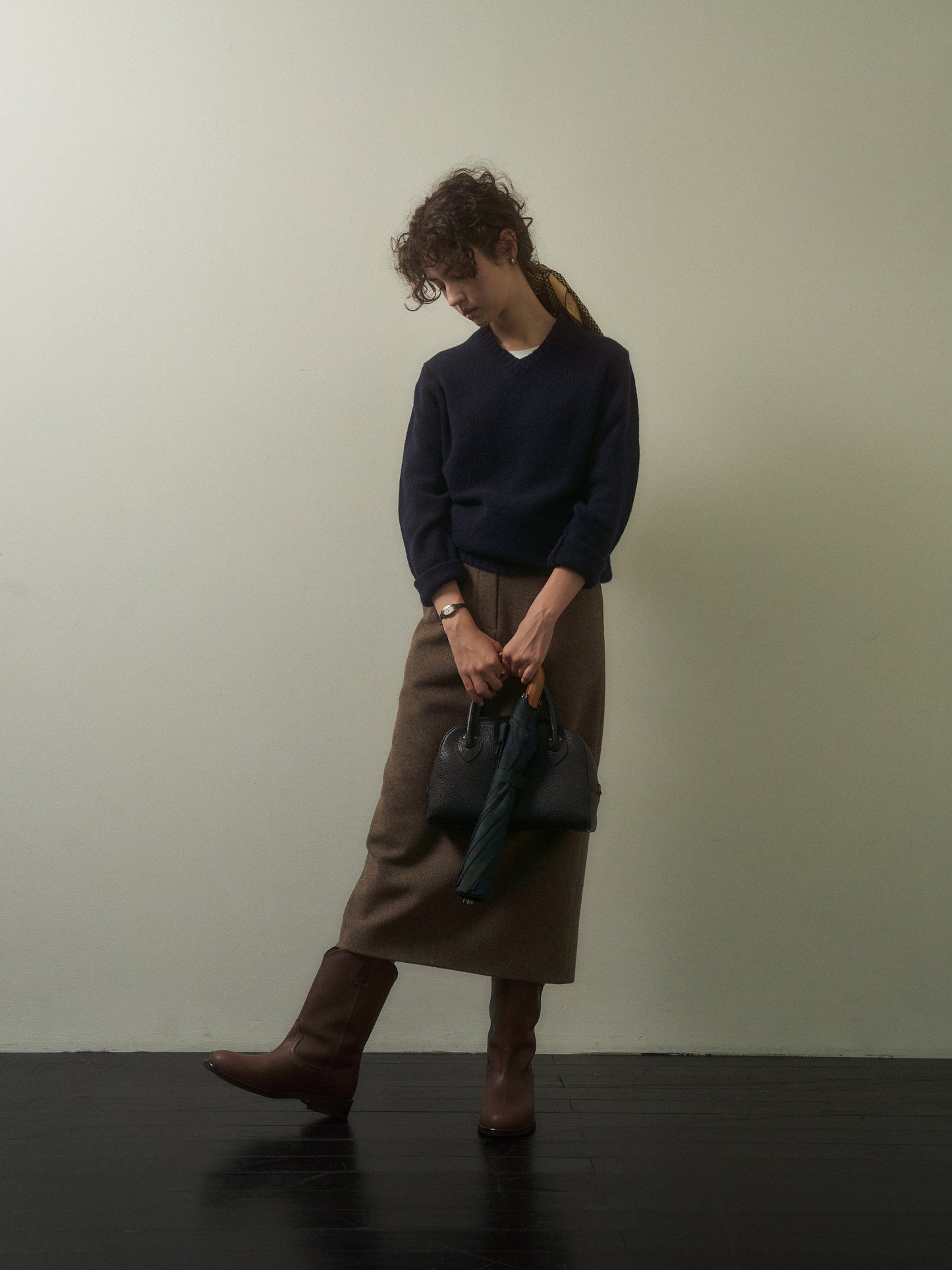 (-20%) EVENING WOOL SKIRT [ Mocha Melange ]