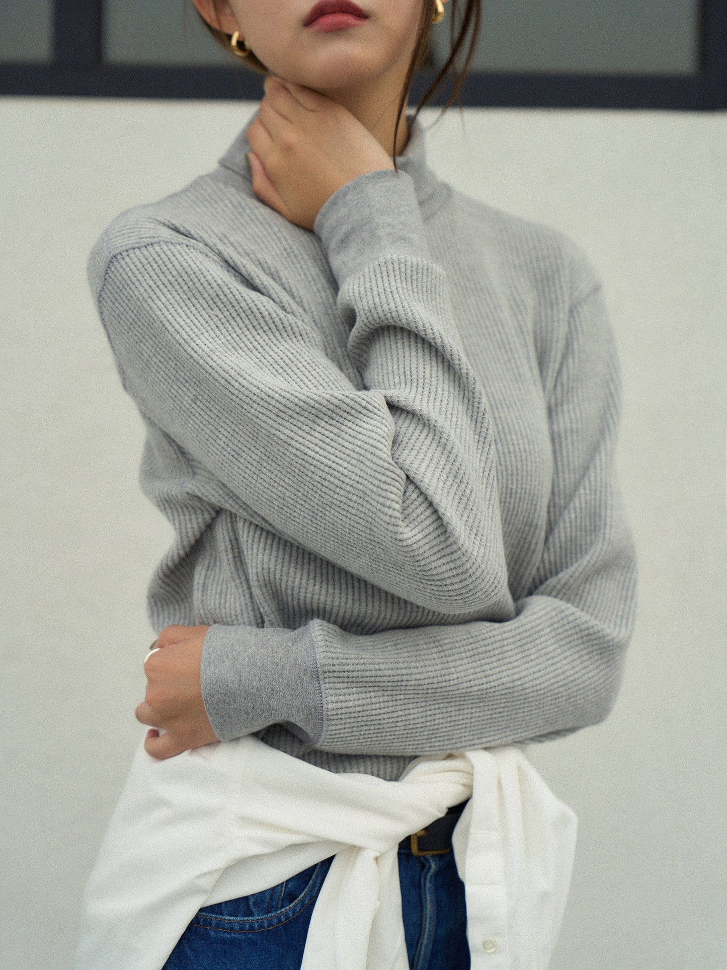 SALLY'S WAFFLE TURTLE TEE [ Heather Grey ]