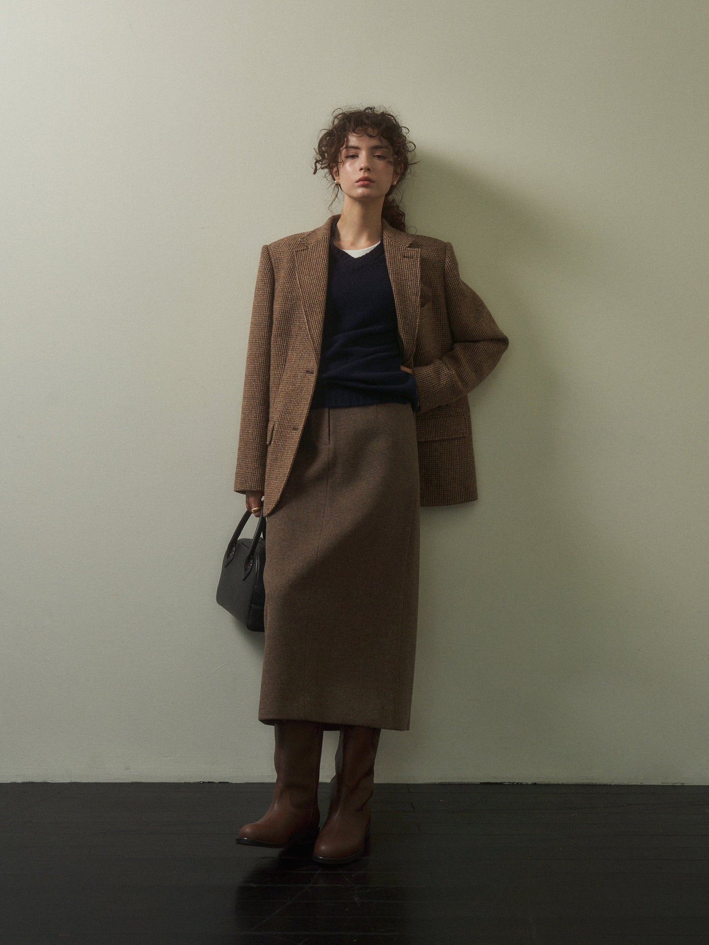 (-20%) EVENING WOOL SKIRT [ Mocha Melange ]