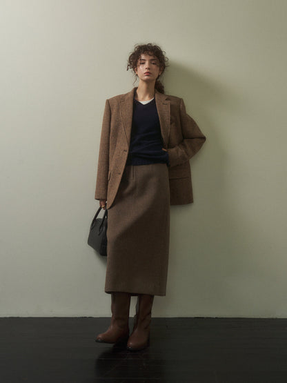 (-20%) EVENING WOOL SKIRT [ Mocha Melange ]