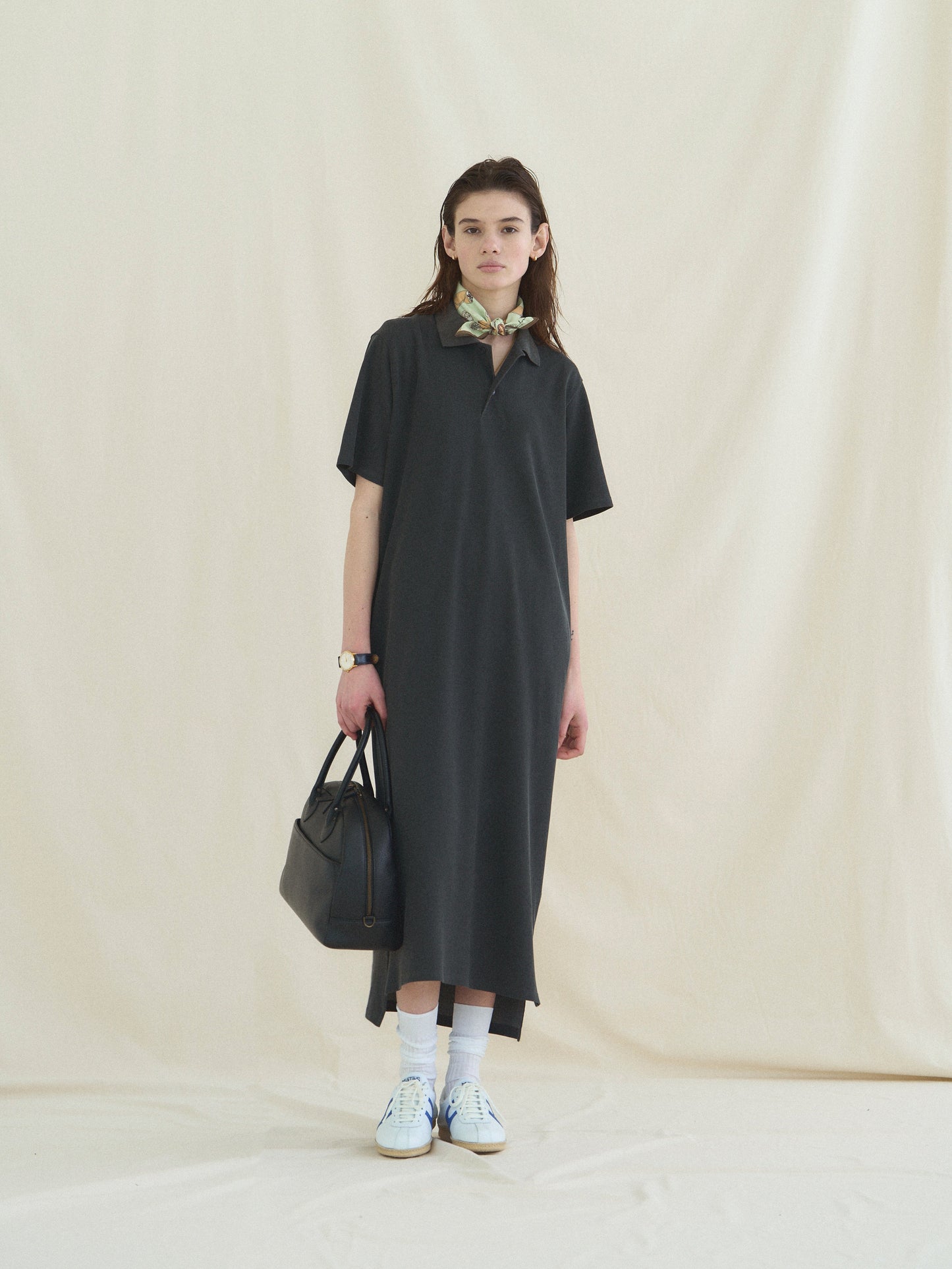 (-30%) COURT PIQUE COTTON DRESS [ Charcoal Grey ]