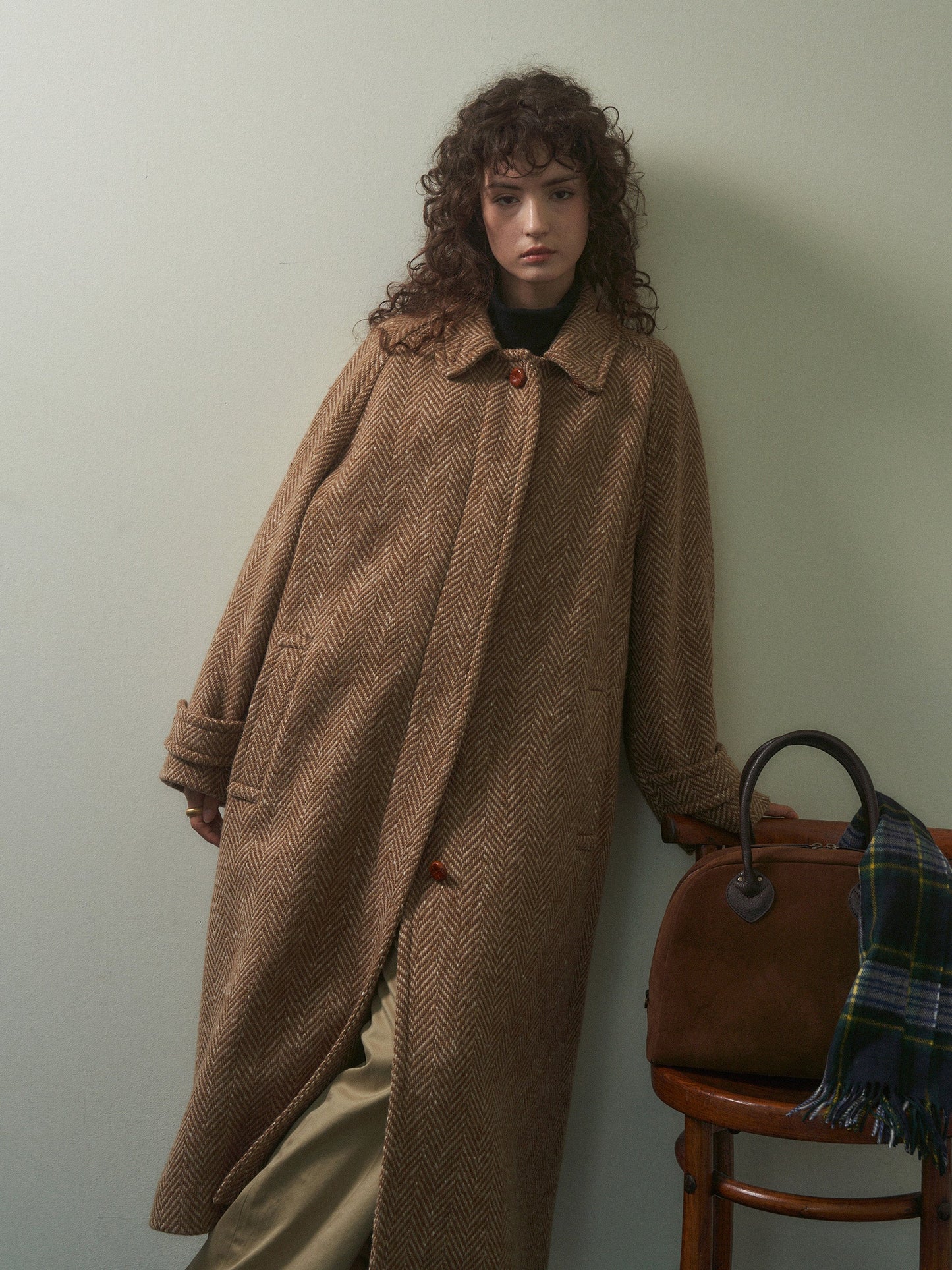 CHABROL COAT [ Brown & Oat Herringbone ]