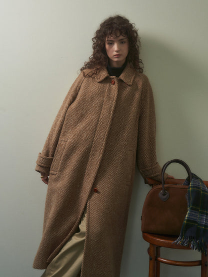 CHABROL COAT [ Brown & Oat Herringbone ]