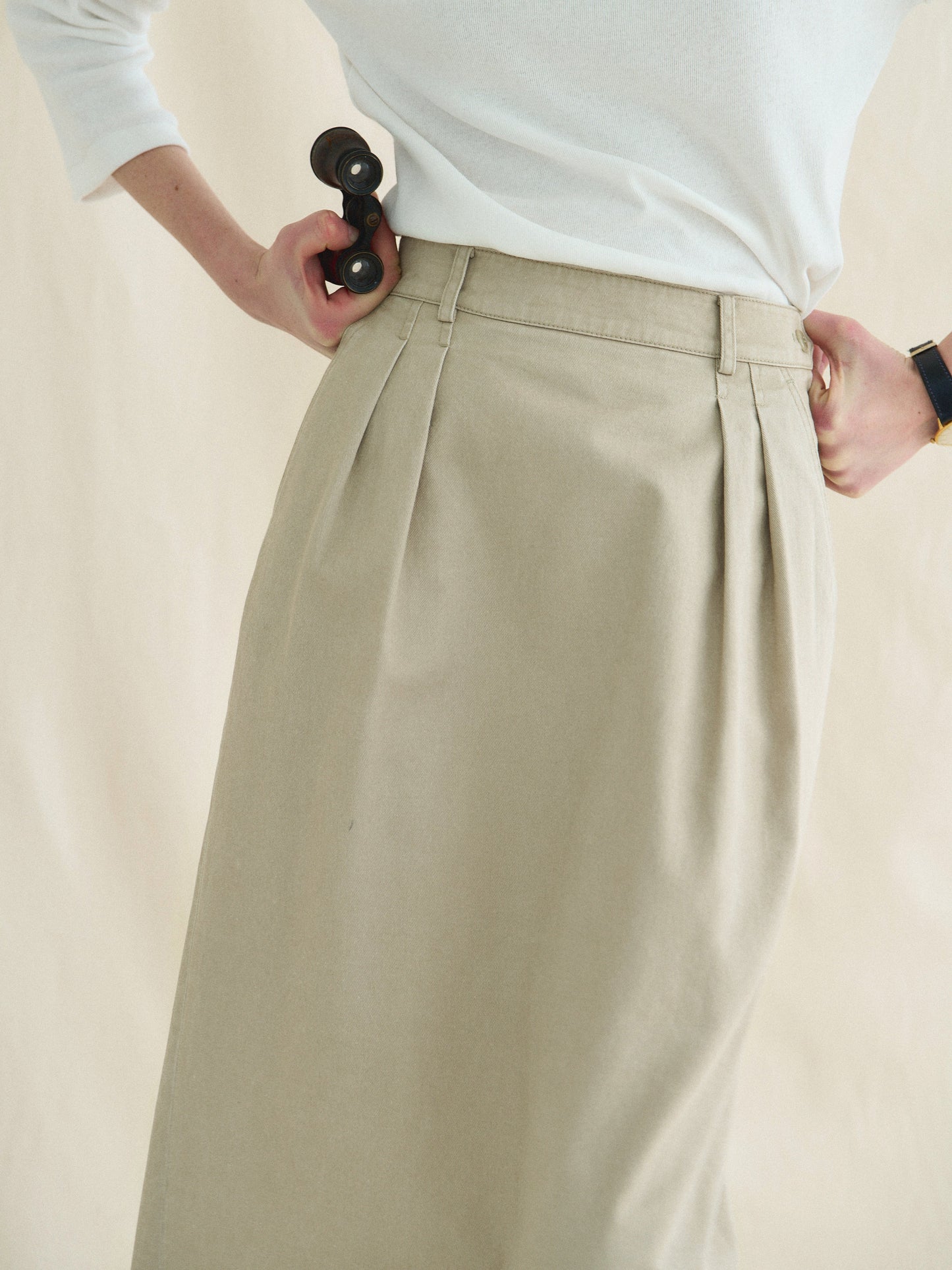 (-30%) OLD WASHED COTTON SKIRT [ Ecru Beige ]