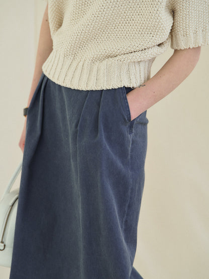 (-30%) OLD WASHED COTTON SKIRT [ Stone Blue ]