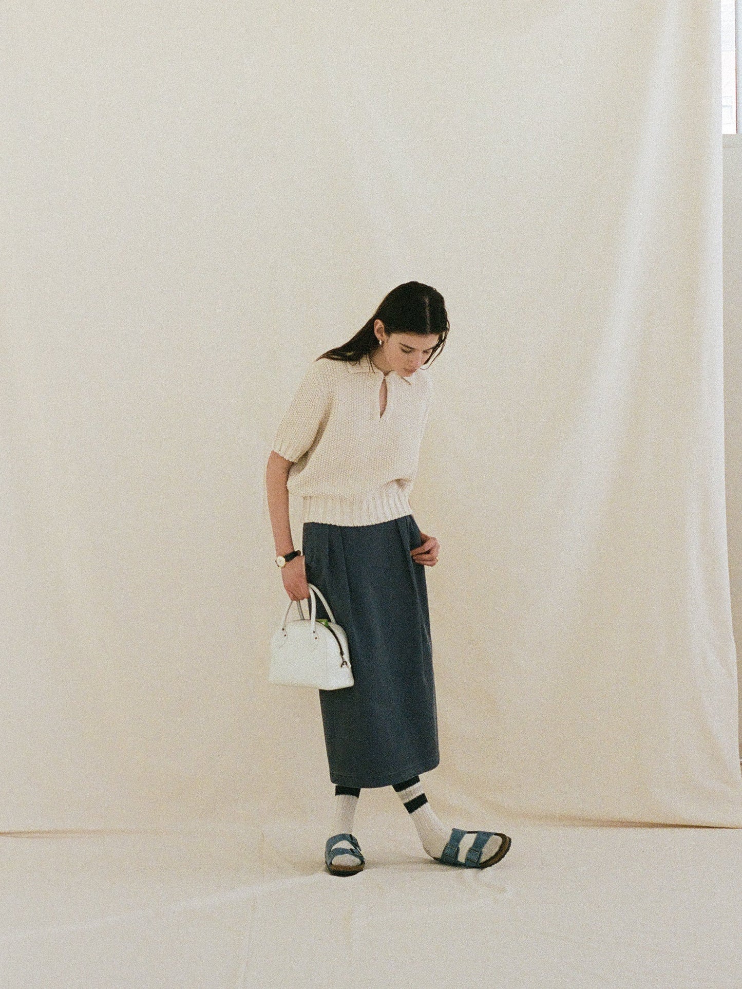 (-30%) OLD WASHED COTTON SKIRT [ Stone Blue ]