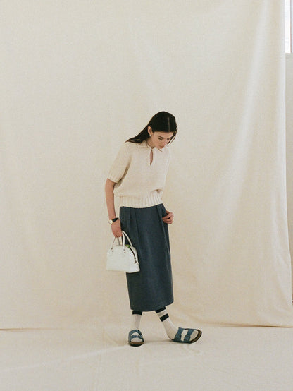 (-30%) OLD WASHED COTTON SKIRT [ Stone Blue ]