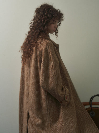CHABROL COAT [ Brown & Oat Herringbone ]