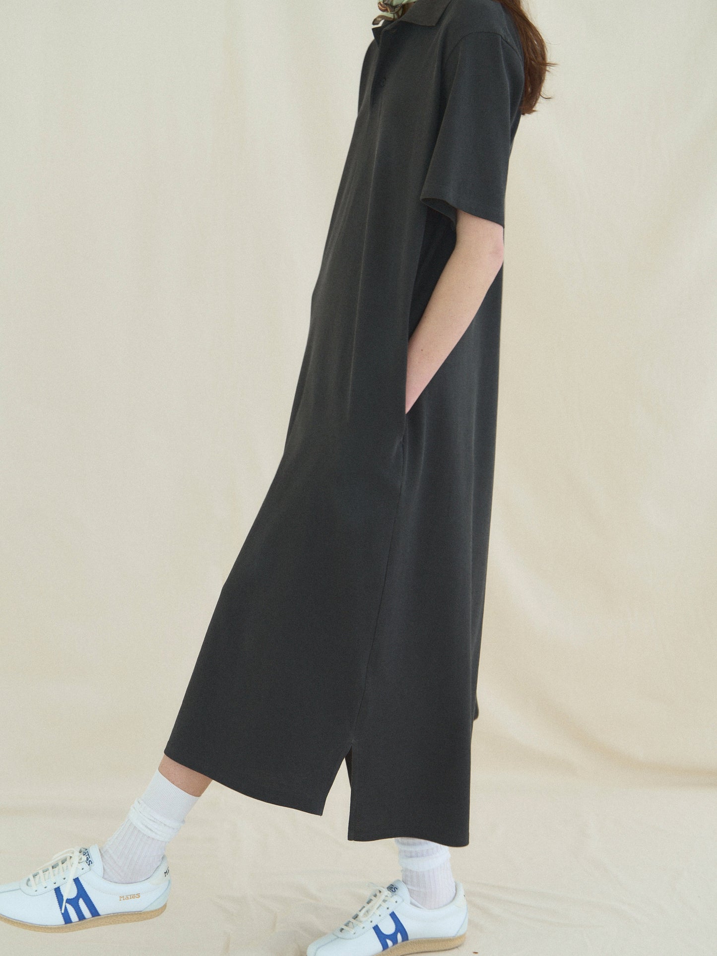 (-30%) COURT PIQUE COTTON DRESS [ Charcoal Grey ]